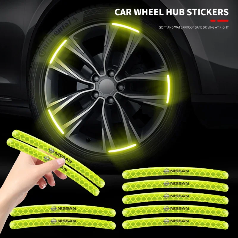 5/10/15/20PC Car Logo Wheel Hub Reflective Sticker For Nissan J10 J11 X-Trail Qashqai Juke Leaf Micra NOTE Patrol Pulsar Styling