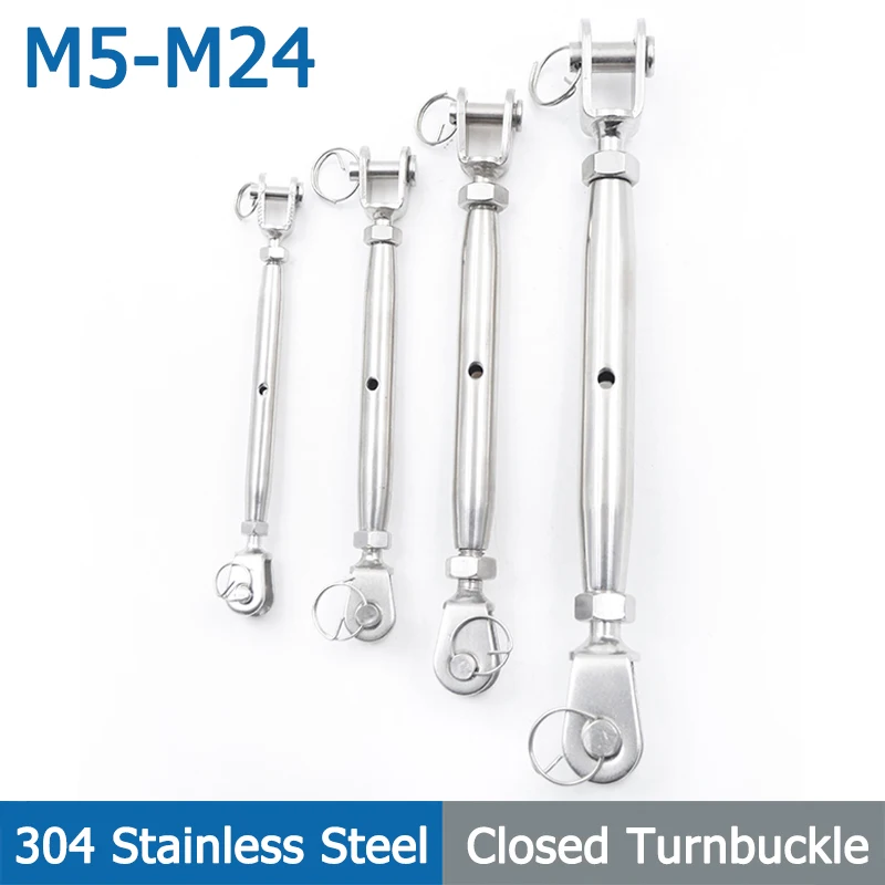 

1-4pcs M5-M24 304/316 Stainless Steel Turnbuckle Closed Body Swage Turnbuckle Screw Wire Rope Tensioning Tightener Tight Buckle