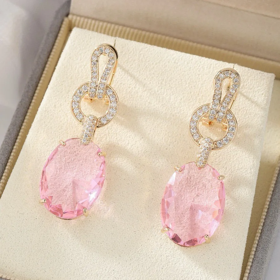 

Изысканные розовые серьги-подвески с кристаллами в форме капли для женщин, модные персонализированные повседневные аксессуары, украшения для вечеринок, подарок на день рождения