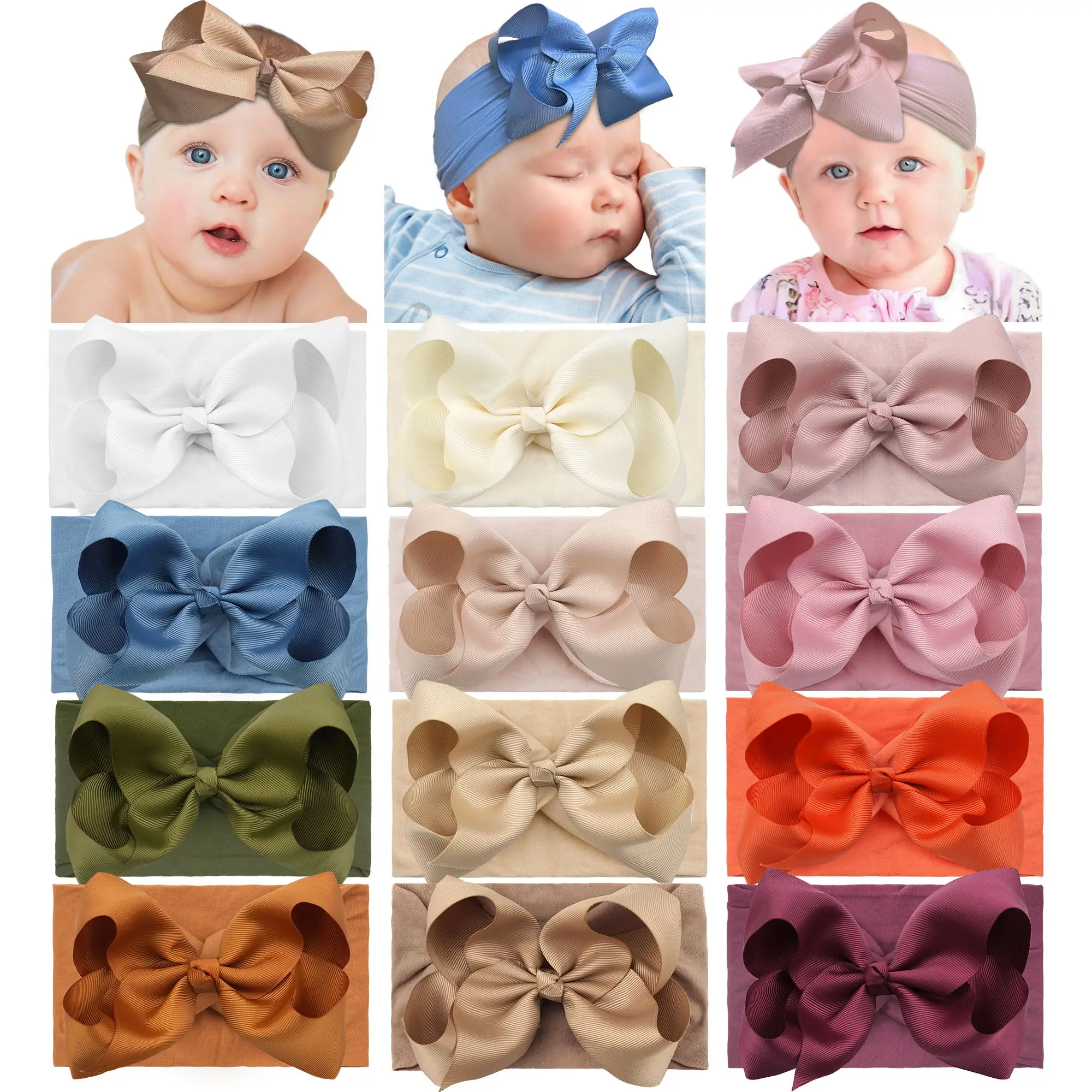 

4 Pack Baby Nylon Headbands Hairbands Hair Bow Elastics Handmade Hair Accessories for Baby Girls Newborn Infant Toddlers Kids