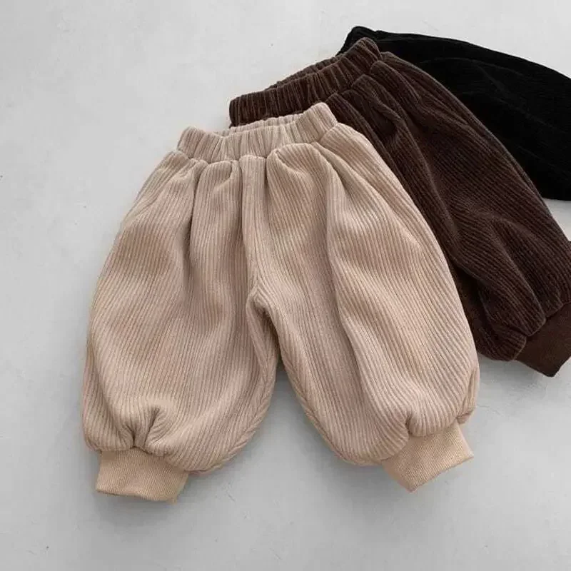 Spring and Autumn Baby Pants Winter Men and Women\'s Corduroy Plush Loose Lantern Pants Baby Solid Color Thickened Casual Pants