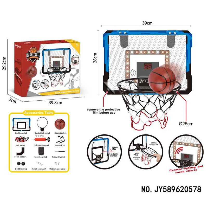 Pontuação de placa de basquete deseducável para crianças, integrador de estrutura de ferro dobrável, placa de basquete luminescente