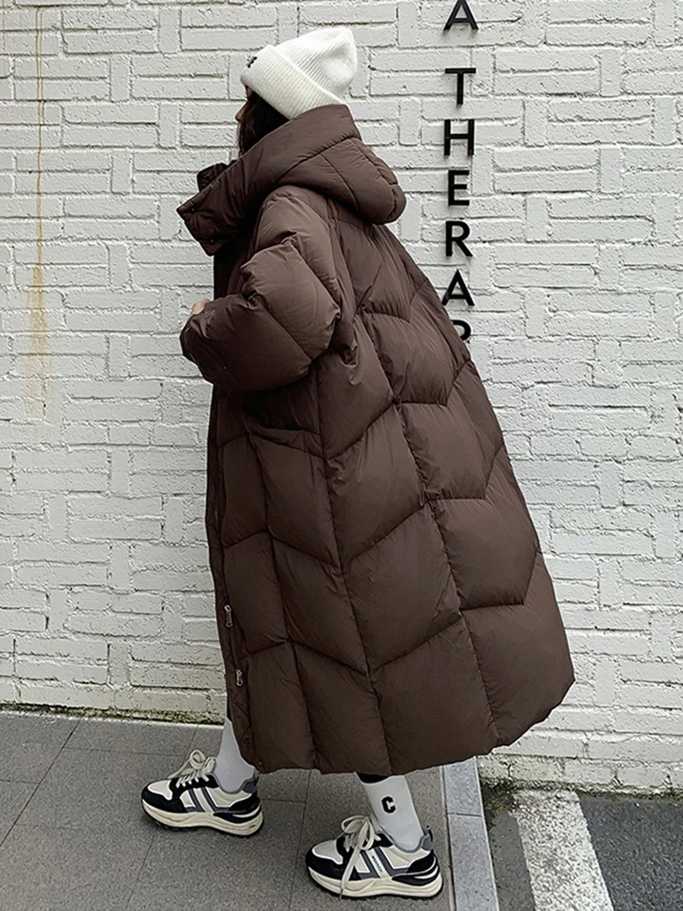Winter Thicken Long Hooded Down Jacket Female Warm Knee Length Parker Outwears Women White Duck Down Double Zipper Down Jackets