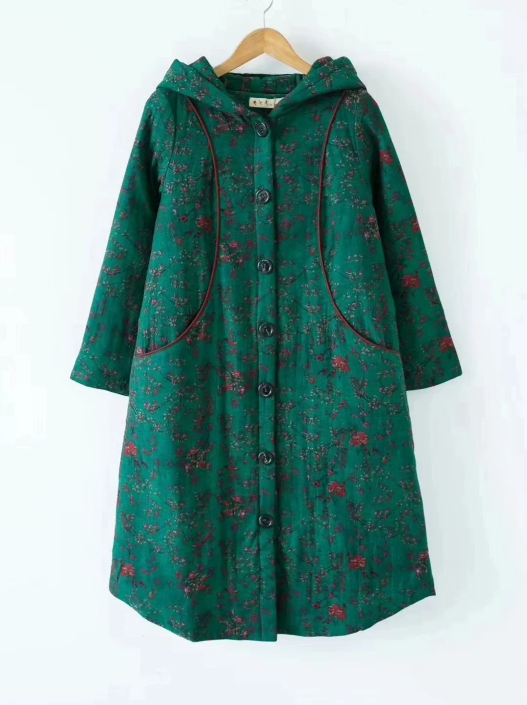 Cappotto invernale da donna Vintage jacquard weave lungo imbottito stile cinese caldo nuovo capispalla giacca verde con cappuccio cappotti caldi