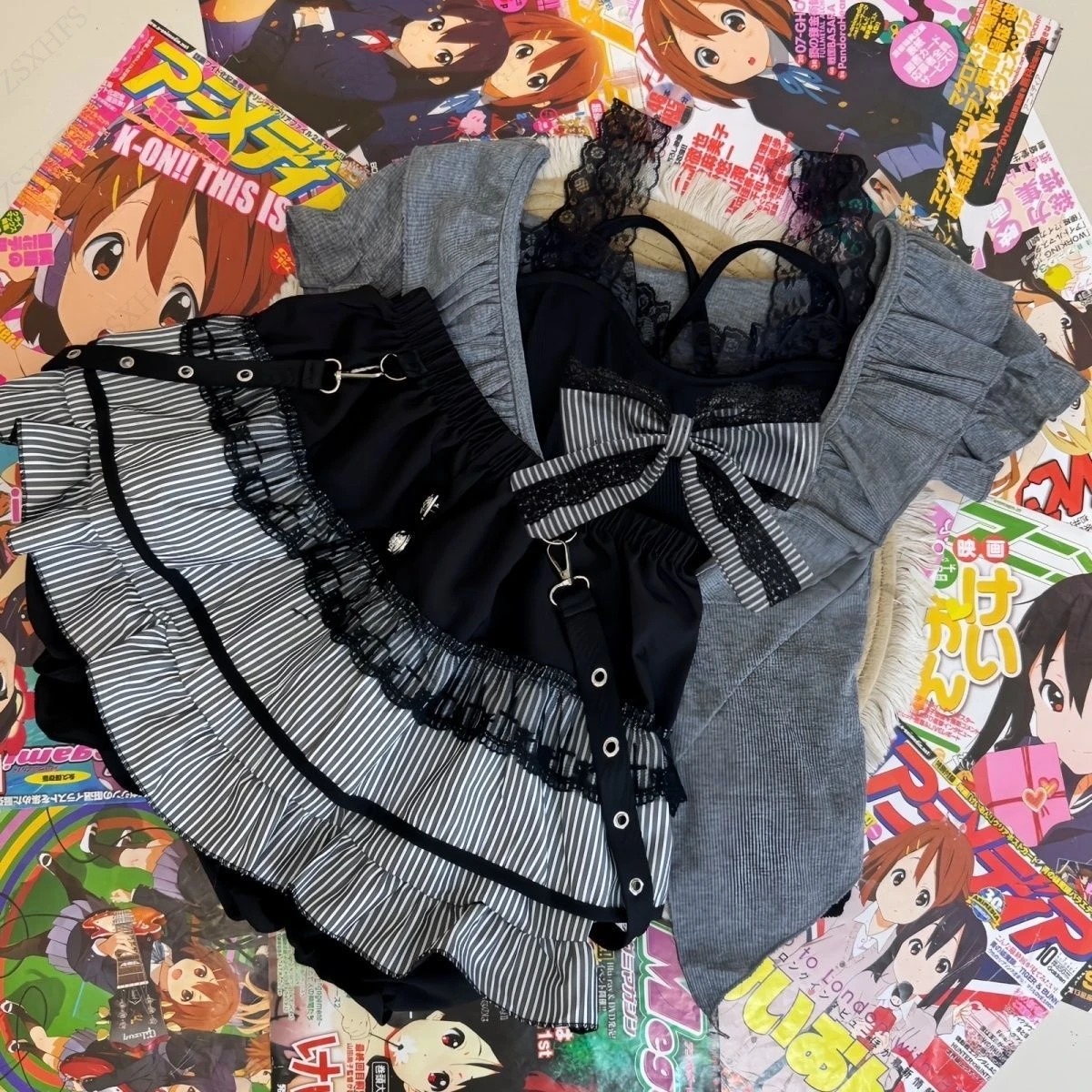 Kawaii Cute Women Clothing T shirts Sweet Slim Lace Bow Short Sleeve Stripe Summer Crop Top Harajuku Aesthetic 2000s Skirts Suit