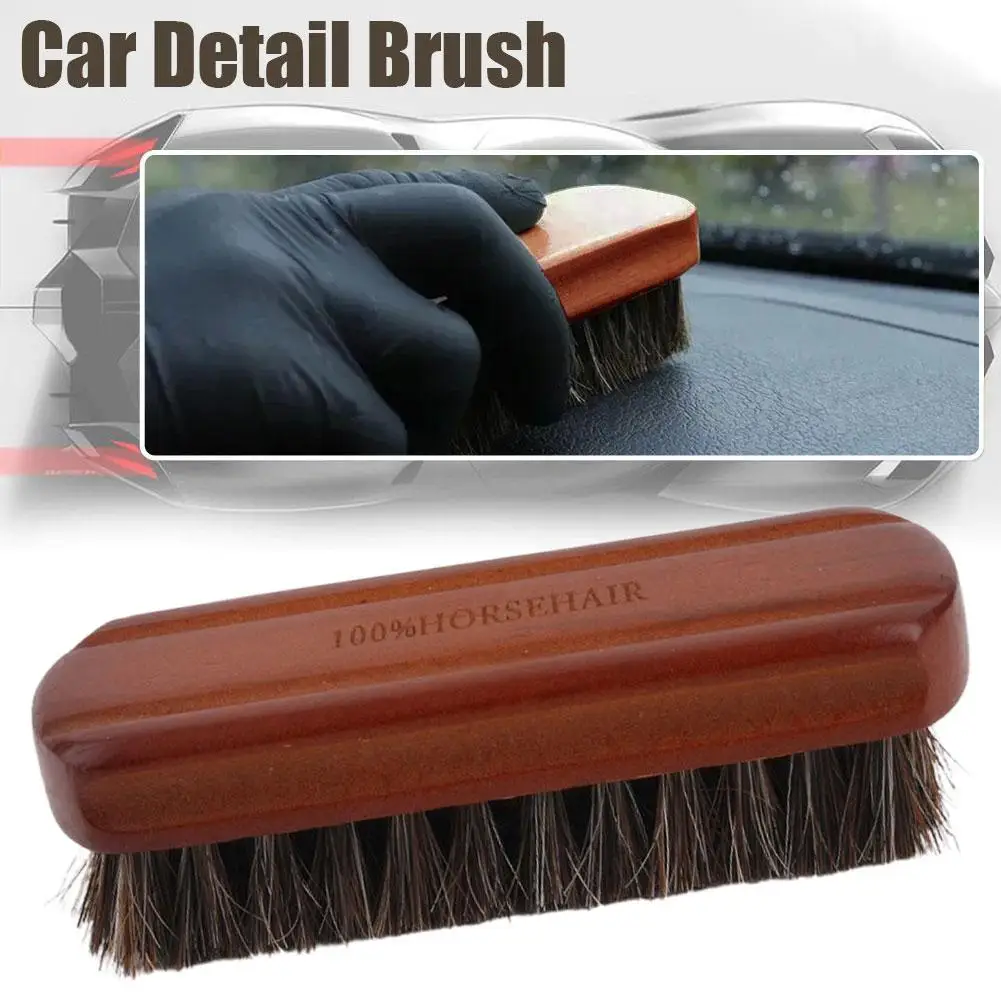 Horsehair Wooden Brush Car Detailing Polishing Buffing Brush Roof Brush Seat Premium Handle Cleaning Car Dashboard Wash M6G3