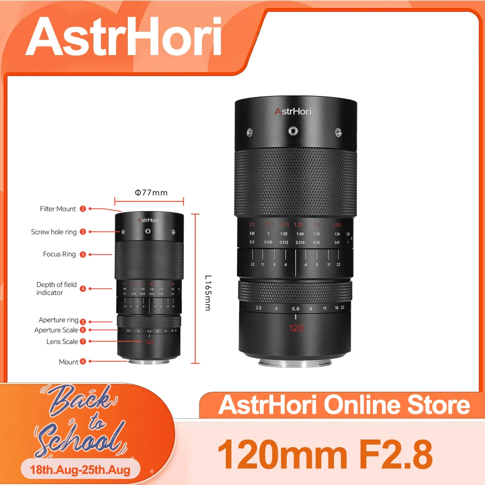 

AstrHori 120 мм F2.8 Полнокадровый ручной фокус 2X ультра микро объектив для Sony E Canon RF Canon EF Nikon Z L крепление для камеры