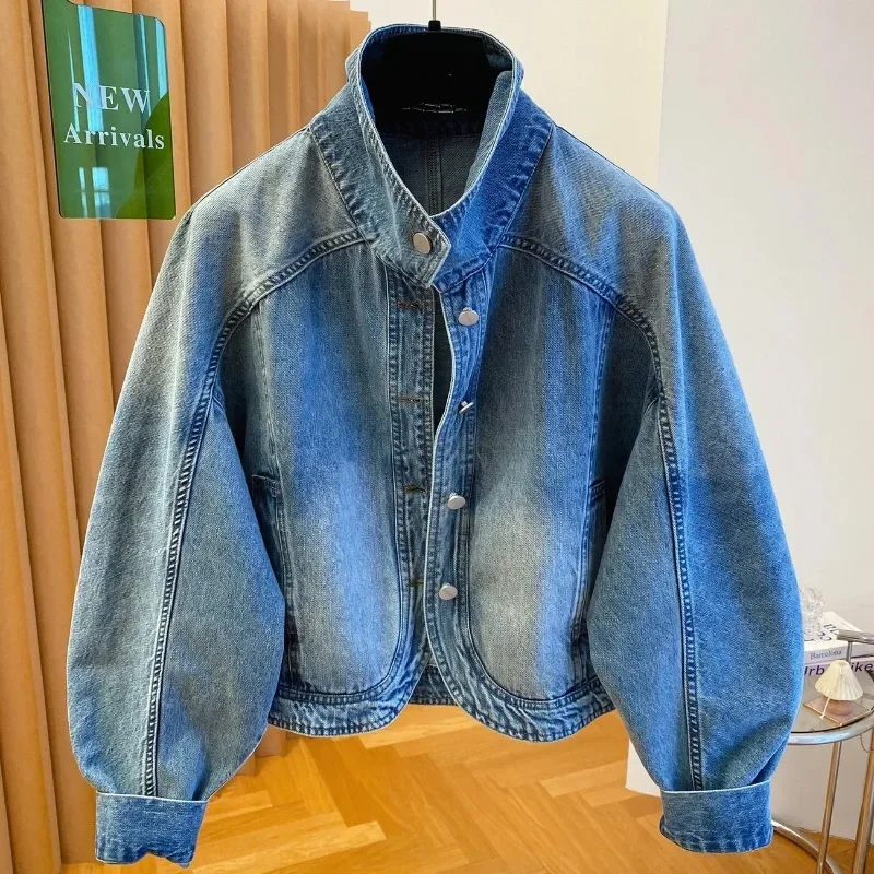 Women's Denim Jacket 2026 Spring Autumn High-grade Stand-up Collar Ladies Cowboy Coat Be All-match Loose Female Casual Top