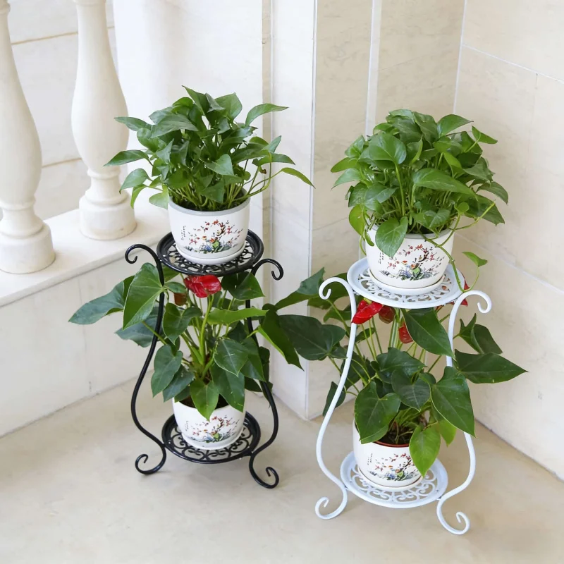 Indoor and Outdoor Multi-layer Flower Pot Stand with Tray, Floor-standing Flower Stand, European Style Living Room Balcony Green