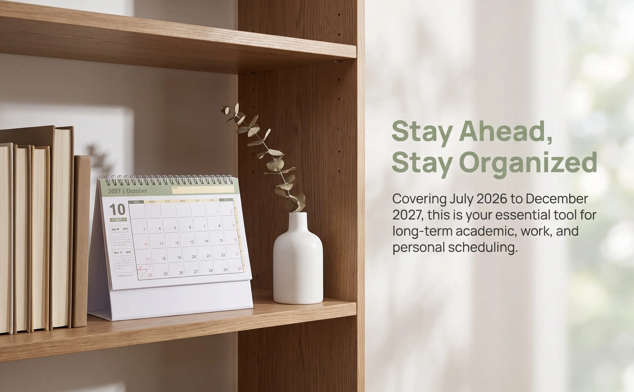 2027 Desk Calendar July 2026-Dec 2027 White Academic Flip Planner Desktop Organizer School Office 2026-2027 Tabletop Calendar