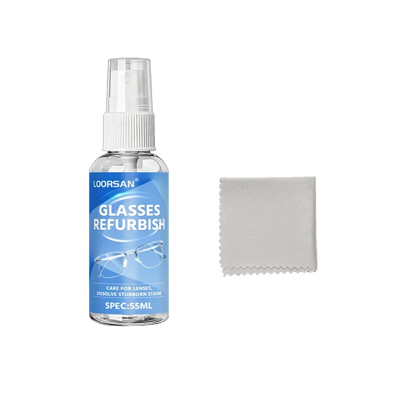 LOORSAN 55ML Multi-Purpose Lens Cleaner Spray for Eyeglasses Phone Screen & Electronics with Free Cleaning Cloth