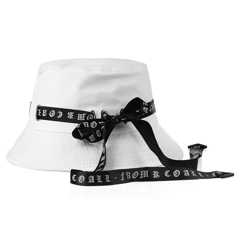 INS Fashion Woman Summer Fisherman Harajuku Letter Long Ribbon Sunshade Hat Versatile Couples Trendy Basin Black Caps Gorras