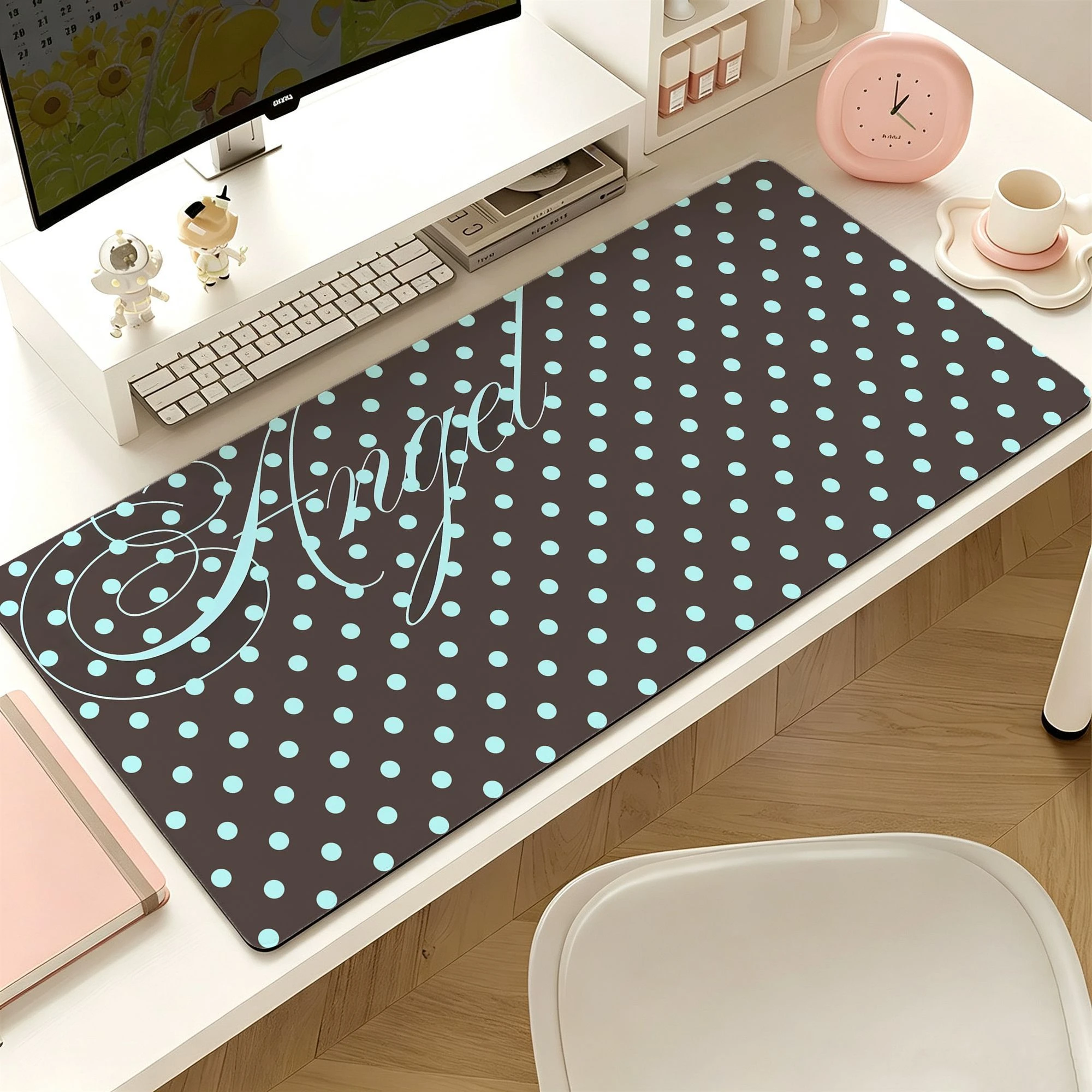 Polka Dots Angel Leather Desk Pad Mouse Protector Large Small Mouse Pad Home Office Game Desk Mat PU Leather Pc Laptop Desk Mat