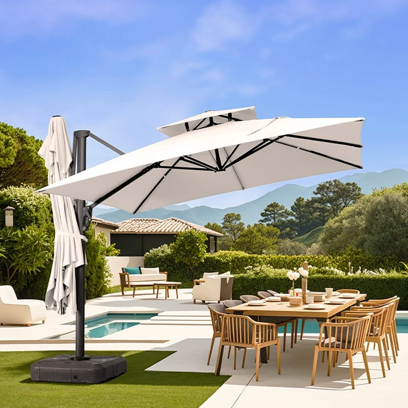 Outdoor Parasol Villa Garden Wind Resistant Solar Large Commercial Double Head Umbrella Sun Umbrella with Light