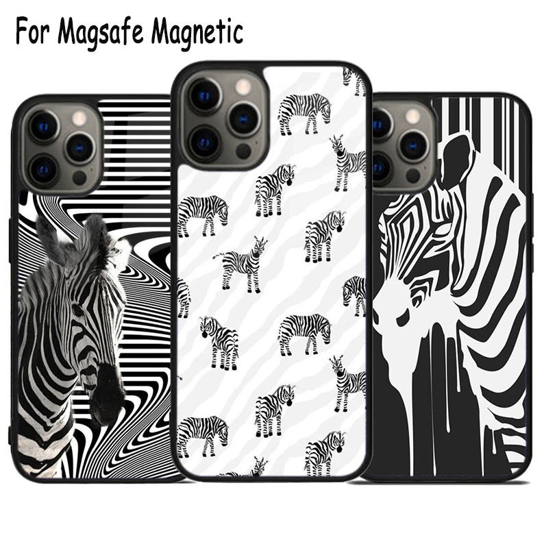 

Zebra Wireless Charge Magsafe Phone Case For iPhone 15 16 14 13 11 12 Pro Max Plus Magnetic Bumper Cover
