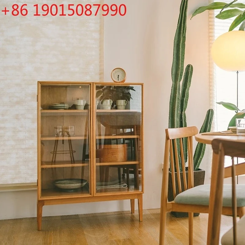 

Скандинавский буфет из массива вишневого дерева, витрина в японском стиле, стеклянный чайный шкаф, современный шкафчик