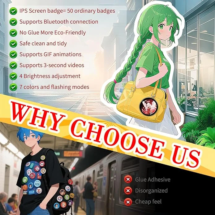 دبوس شارة بكسل معرض رقميًا، شارة شاشة IPS دبوس مغناطيسي لطيف، لعبة سايبربانك أنيمي زر شارة هدية للحفلات التنكرية