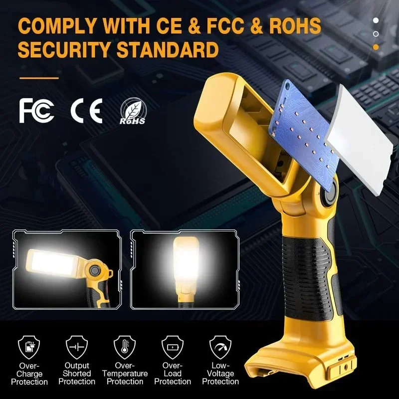 Imagem -04 - Luz de Trabalho Portátil Led para Iluminação Exterior Lanterna para Makita Bosch Milwaukee Dewalt Ryobi Bateria de Lítio 18v Oficina Camping