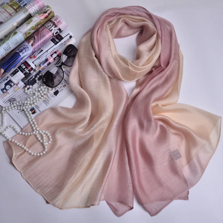 Luxury Gradient Silk Scarf Women Brand Solid Femme Shawls Wraps Mulberry silk Bandana Head Cheveux Fashion Lady Wedding Poncho