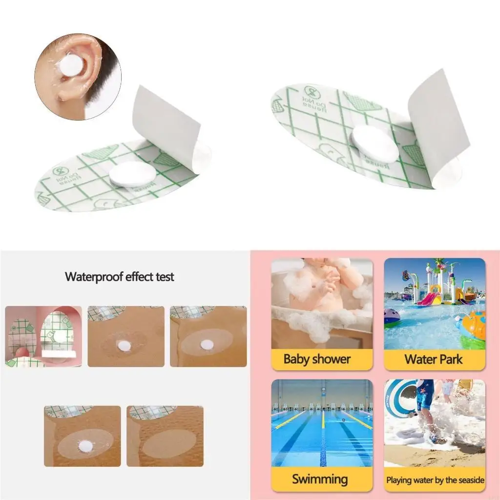 Autocollants pour cache-oreilles pour enfants, 100 pièces, résistante à l'eau pour natation l'heure du bain,