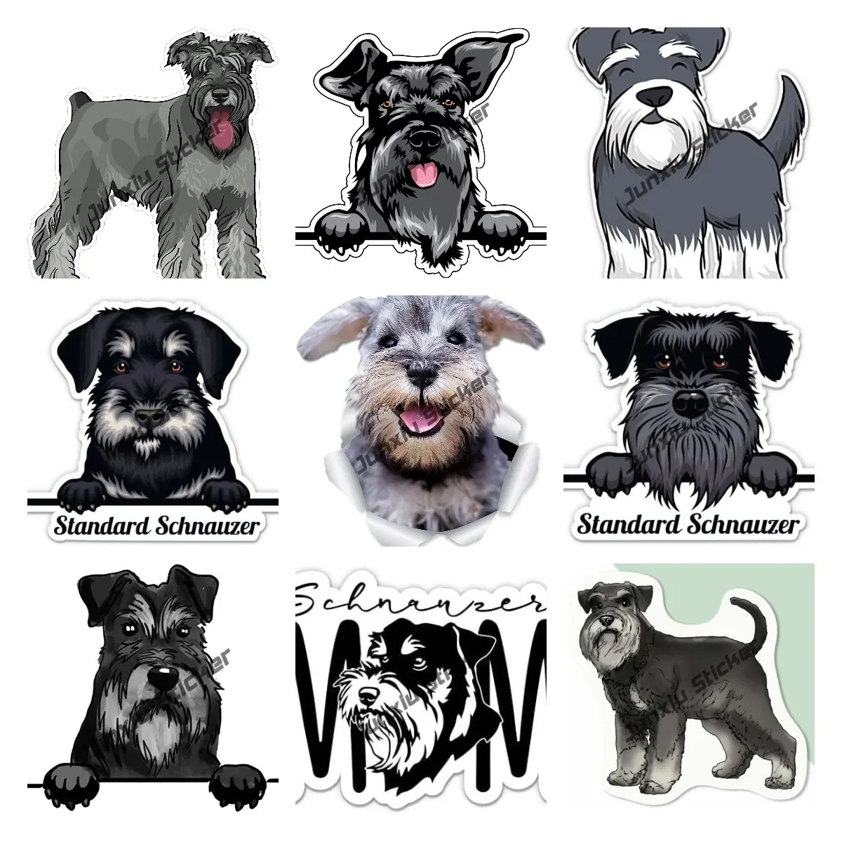 Cartoon Schnauzer Pet Dog Sticker Smiling Schnauzer Vinyl Decal Breed Sticker for Cars Laptops Windows Trucks Walls Decoration