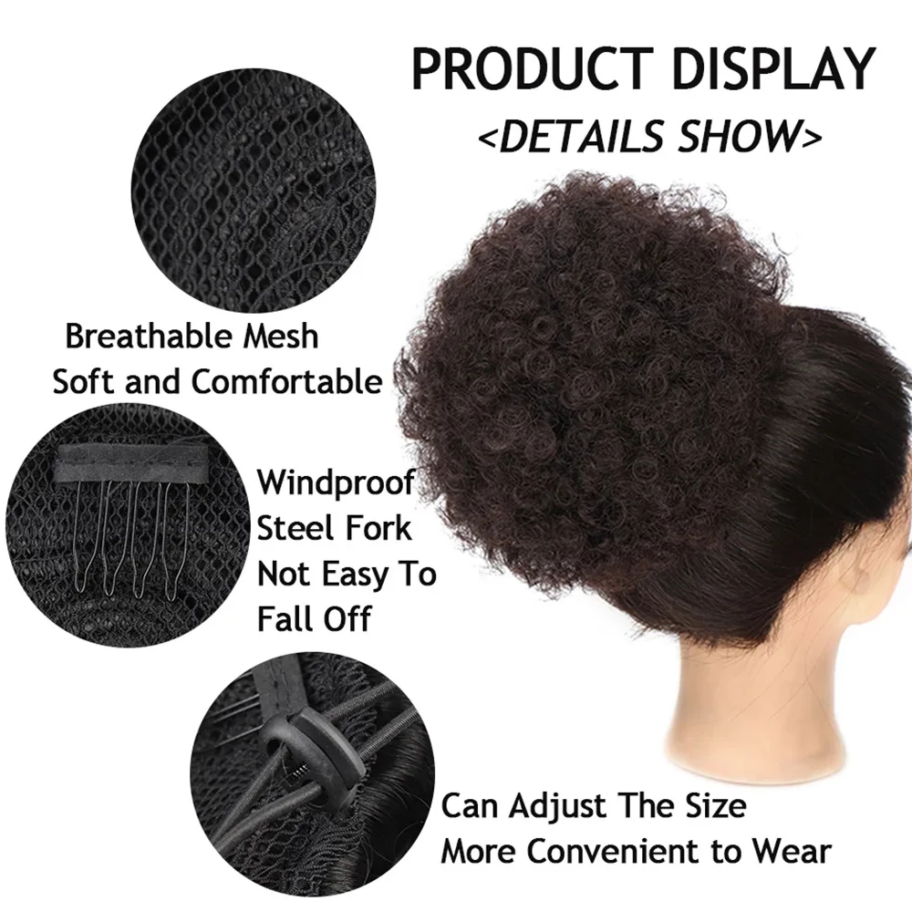 Sintético 10 Polegada grande afro puff cordão extensões de rabo de cavalo para preto feminino grande kinky cabelo encaracolado bun rabo de cavalo perucas uso diário