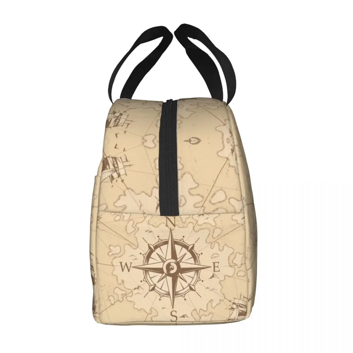 Vintage Pirates Map Insulated Lunch Bag Nautical Compass Anchor Portable Cooler Thermal Lunch Box  for Women Children Food Tote