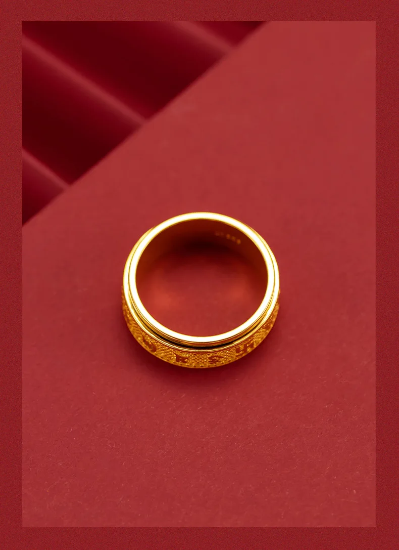 AU9999 CNC kerajinan enam karakter Mantra cincin berputar 24K mode versi emas Alkitab cincin tertutup untuk pria dan wanita