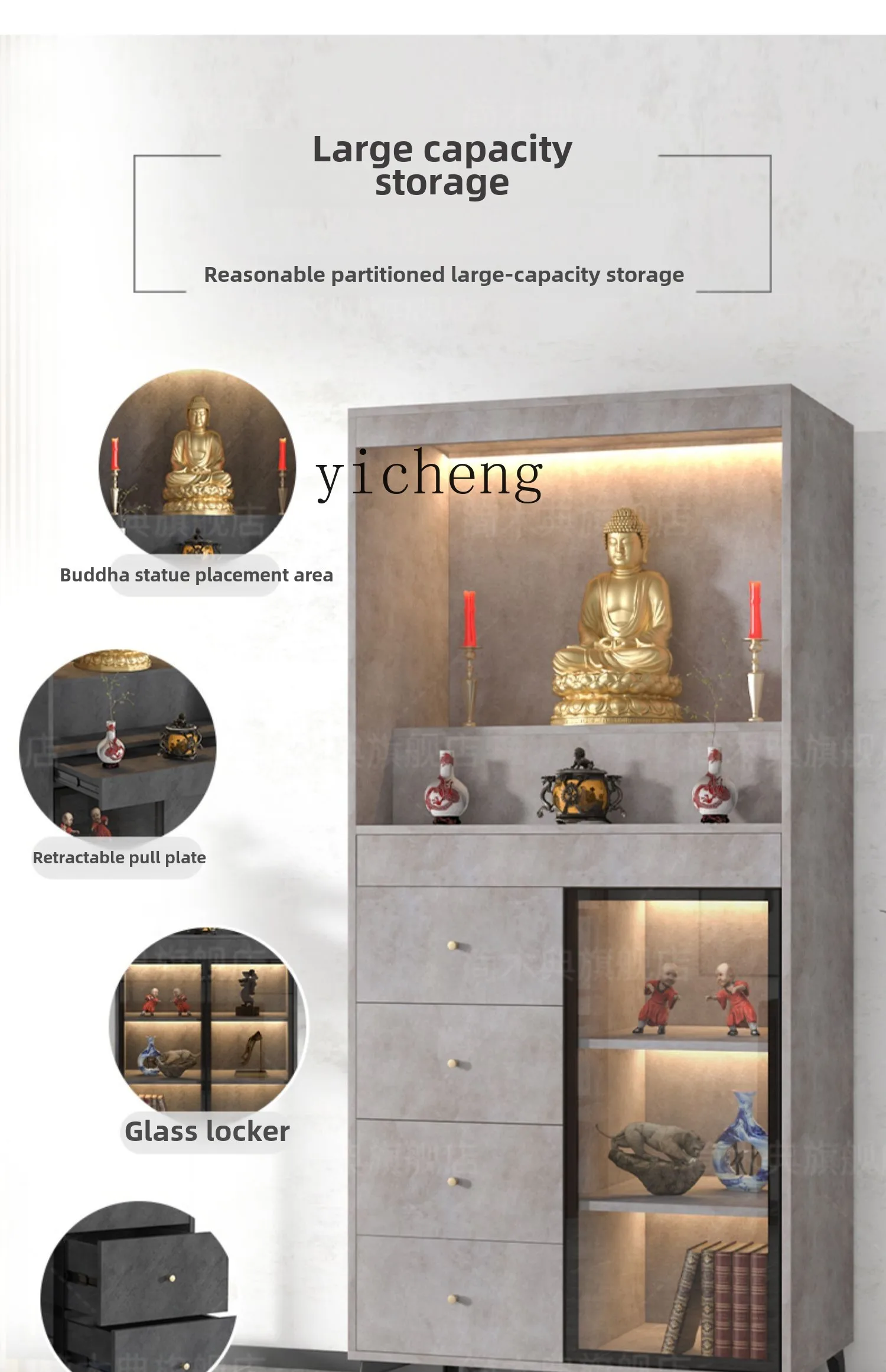 TQH Buddhist cabinet incense casket table modern style household solid wood multi-layer glass door God of Wealth