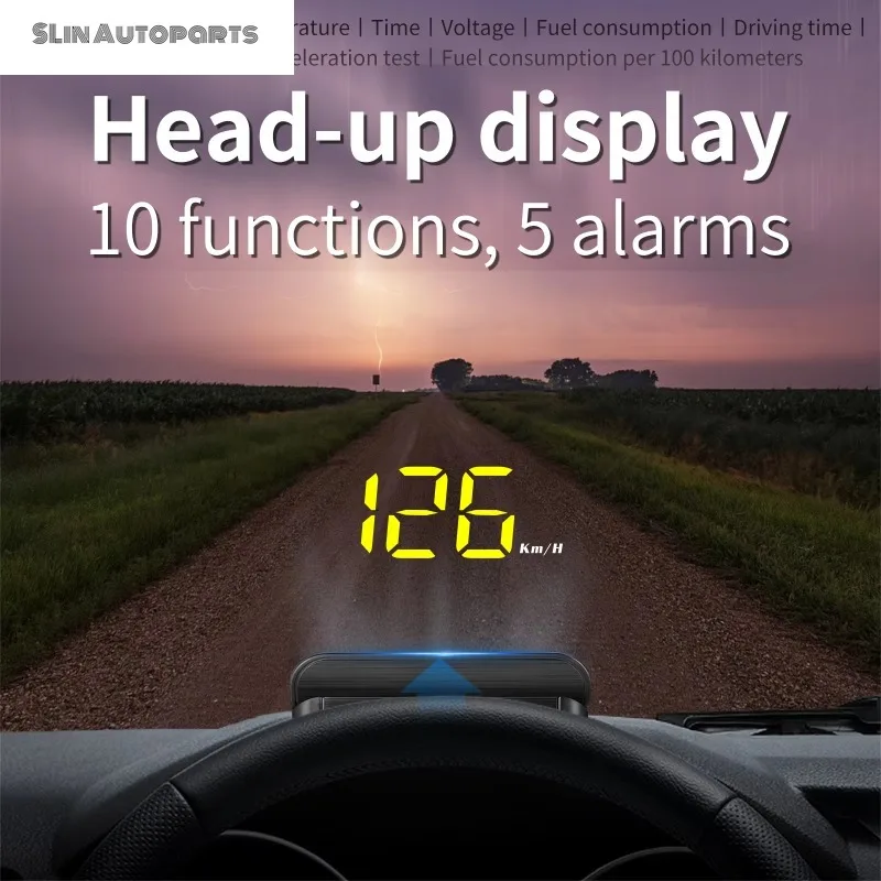 Plug and Play OBD2+USB Cable Factory M5 HUD Yellow 3-inch Speedometer Windshield Head-Up Display LED Screen With Multi-alarms