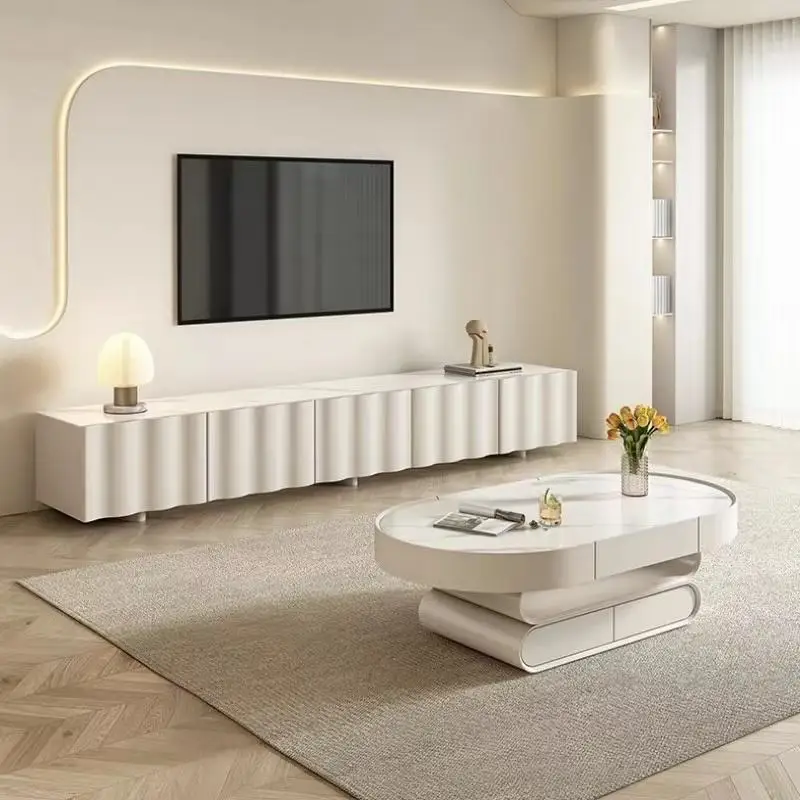 Modern Simple Italian Luxury Furniture Environmental Protection Board Top Wooden Base TV Stand Table for Living Room