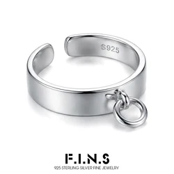 F.i.n.sシックなイン韓国スタイル女性925スターリングシルバーリング女性用小円ペンダント光沢のあるオープンリングファインジュエリー