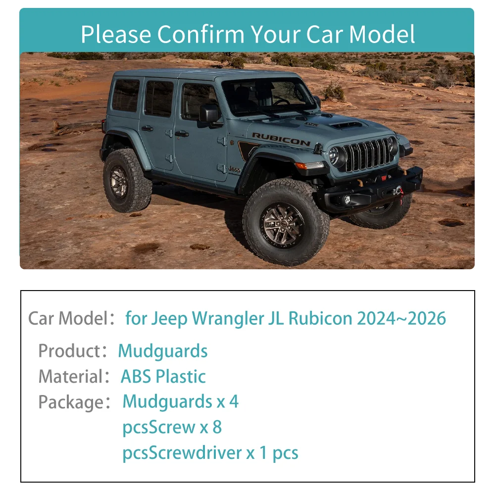 Car Mud Flaps for Jeep Wrangler JL Rubicon 2024~2026 Mudguards Splash Guard Front Rear Wheel Part Fender Flare Cover Accessories