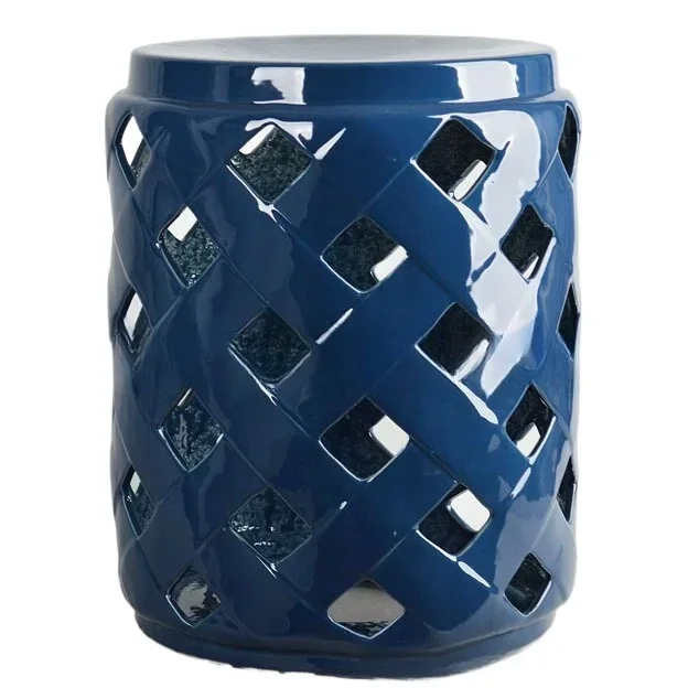 Modern simple hollow, bamboo basket color glaze ceramic stool, garden stool, shoe changing stool