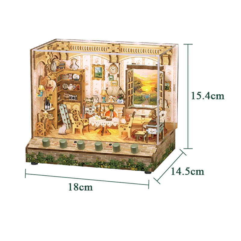 DIY Wooden Doll Houses Garden Time Casa Miniature Building Kits with Music Sound USB Power Dollhouse for Girls Birthday Gifts