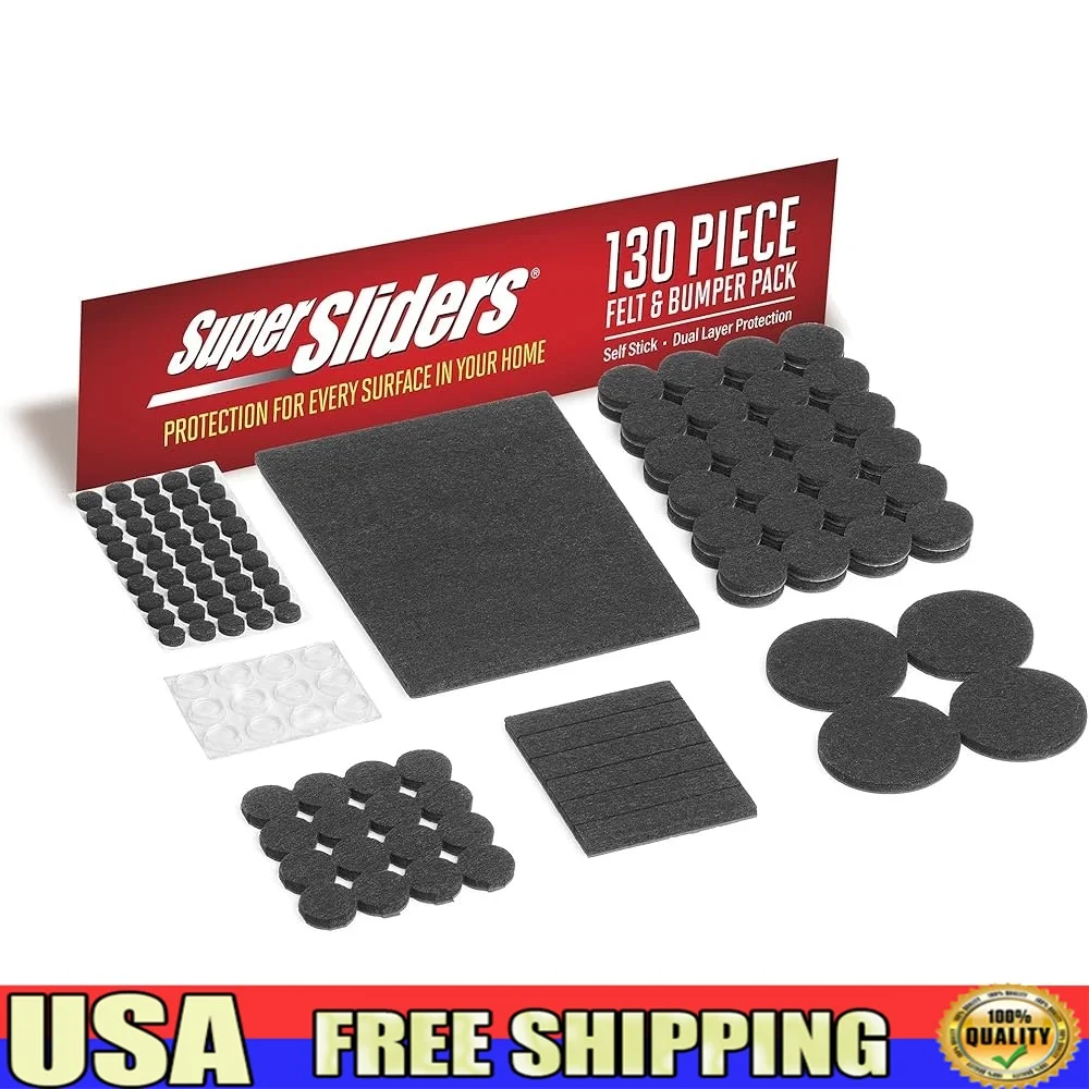 

130-Piece Self-Stick Felt Pads Furniture Protectors Bumpers Hardwood Tile Laminate Surfaces Noise Reduction Scratch Prevention