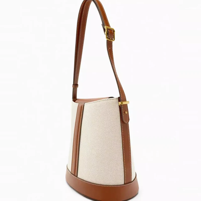 Fashion Canvas Bucket Bags Designer Women Shoulder Bag Luxury Pu Leather Patchwork Crossbody Bags Large Capacity Tote Purse 2024