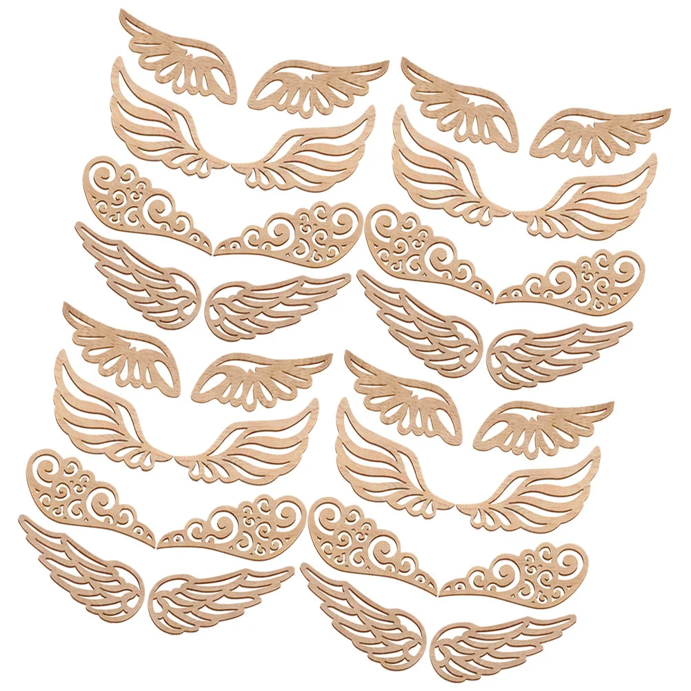 40 Pcs Log Angel Wings DIY Tags Wood Slabs Hollow Out Wooden Chip Unpainted Slices Christmas Cutout Tree