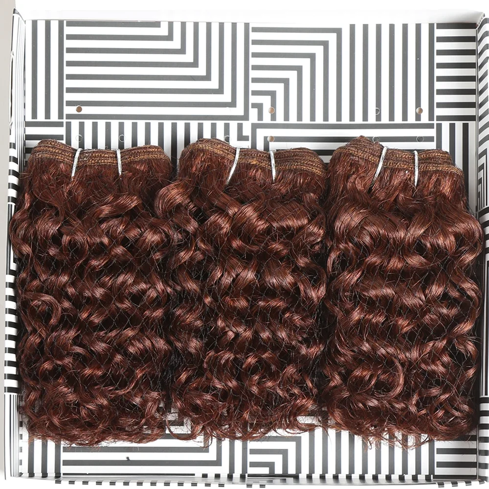 Tissage en Lot Brésilien Naturel Ondulé Brun Rougeâtre, Extensions de Cheveux Frisés, 3 Pièces/Lot