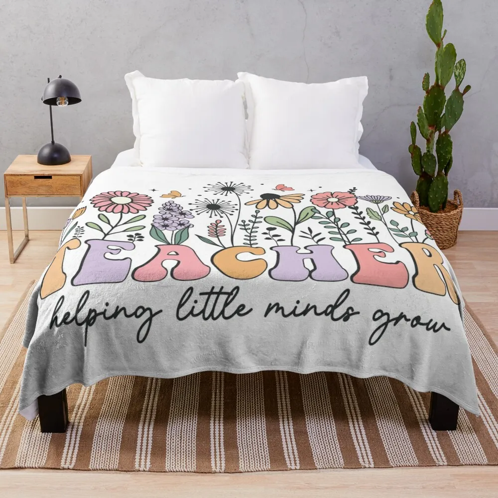 Teacher helping little minds grow, primary, early years, Kindy, Kindergarten Throw Blanket Summer Flannel Blankets