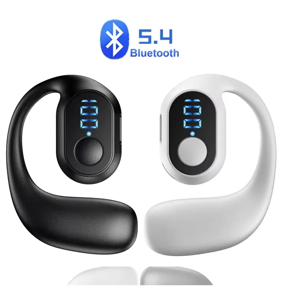 Single Ear Bluetooth 5.4 Wireless Earphones HiFi Stereo Air Conduction TWS Headphone Ear-Hook Music Sports Noise Cancel Headset