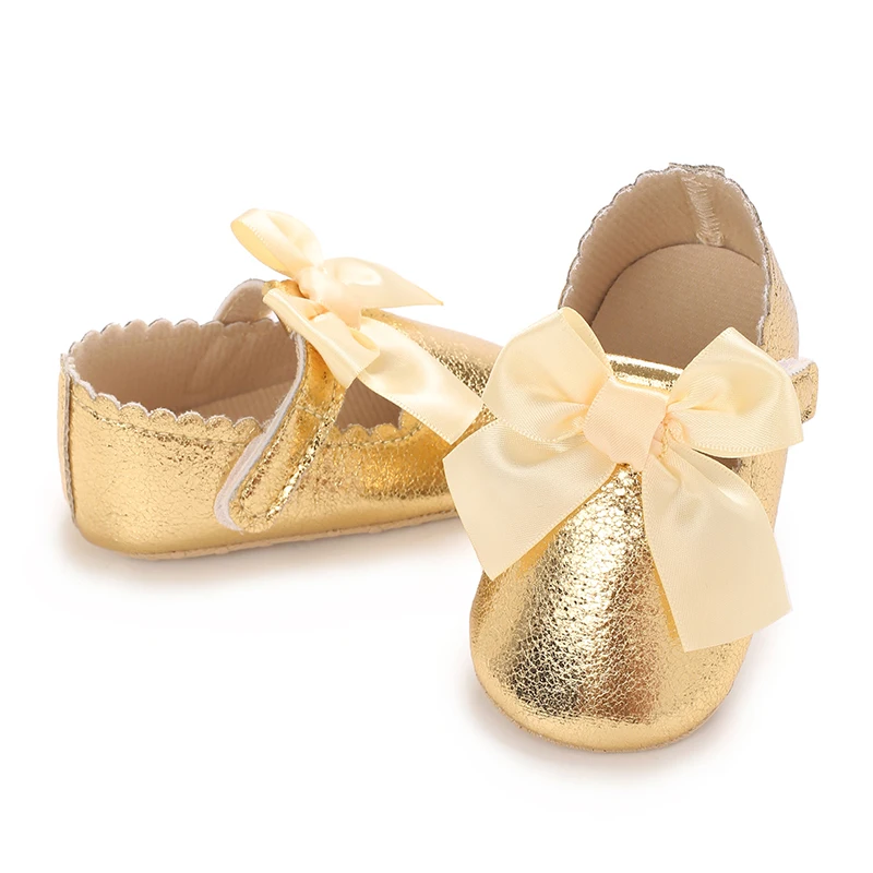 4-color Baby Girl Fashion Solid Color Princess Shoes Comfortable Soft Sole Non-Slip Toddler Shoes Cute Bow Baptism First Walker