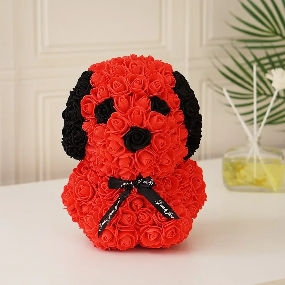 25cm Artificial Flower Eternal Rose Teddy Dog for Valentine's Day Birthday Anniversary Gifts Home Decor Foam Flowers Dog