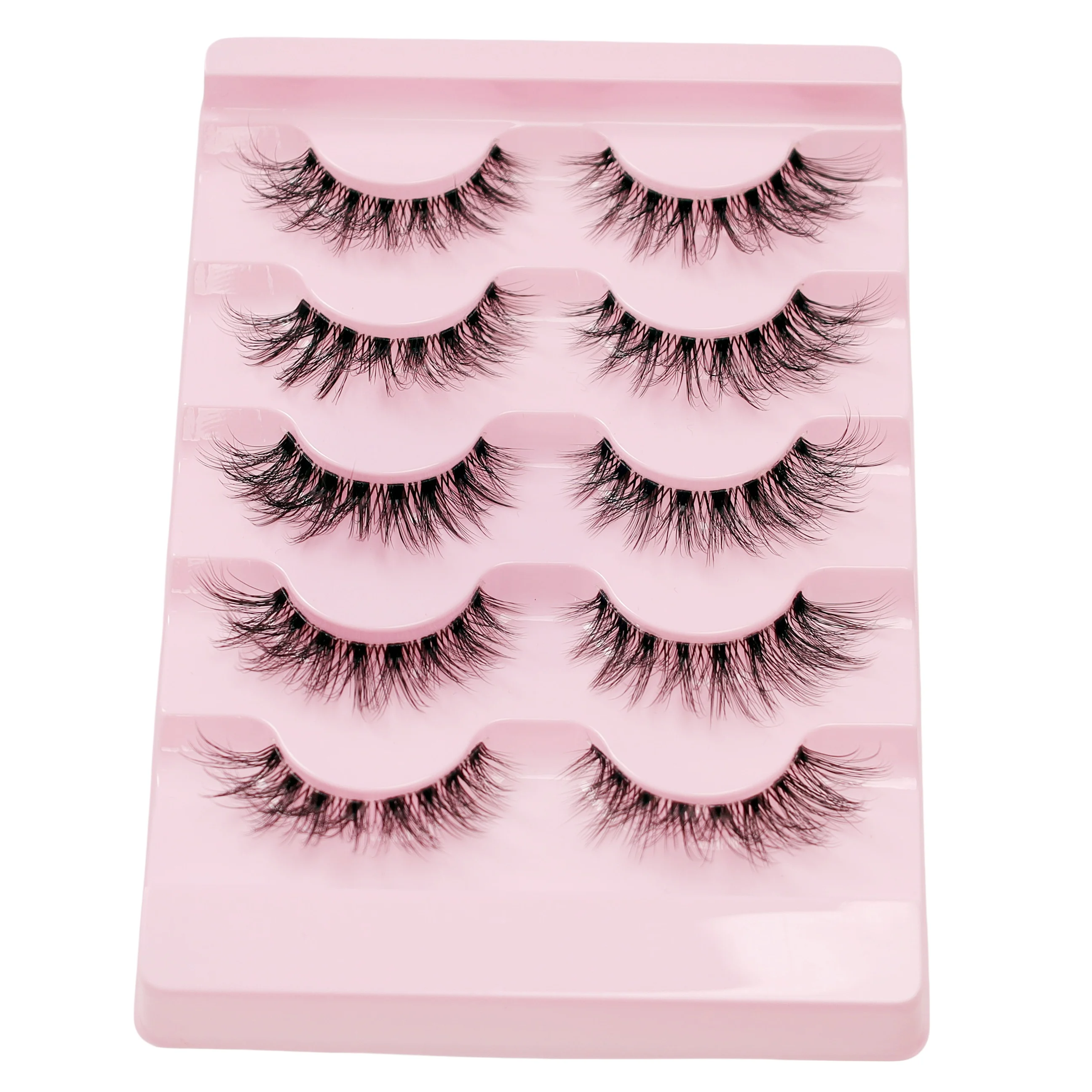 5 paires de cils de bande dessinée œil de chat-style long naturel, effet de maquillage pour les yeux d'extension d'extrémité d'aile, faux cils bouclés en forme de C de 8 à 15mm