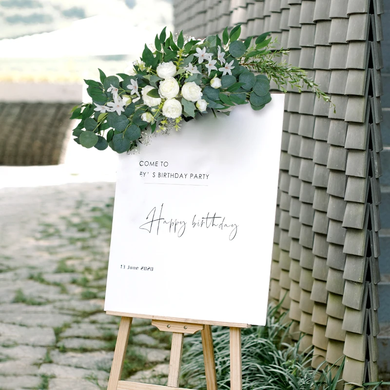 1PC Künstliche Hochzeit Bogen Blumen Boho Rote Rose Eukalyptus Girlande Vorhänge Hause Dekoration Hochzeit Dekorationen Willkommen Zeichen – Detail 4
