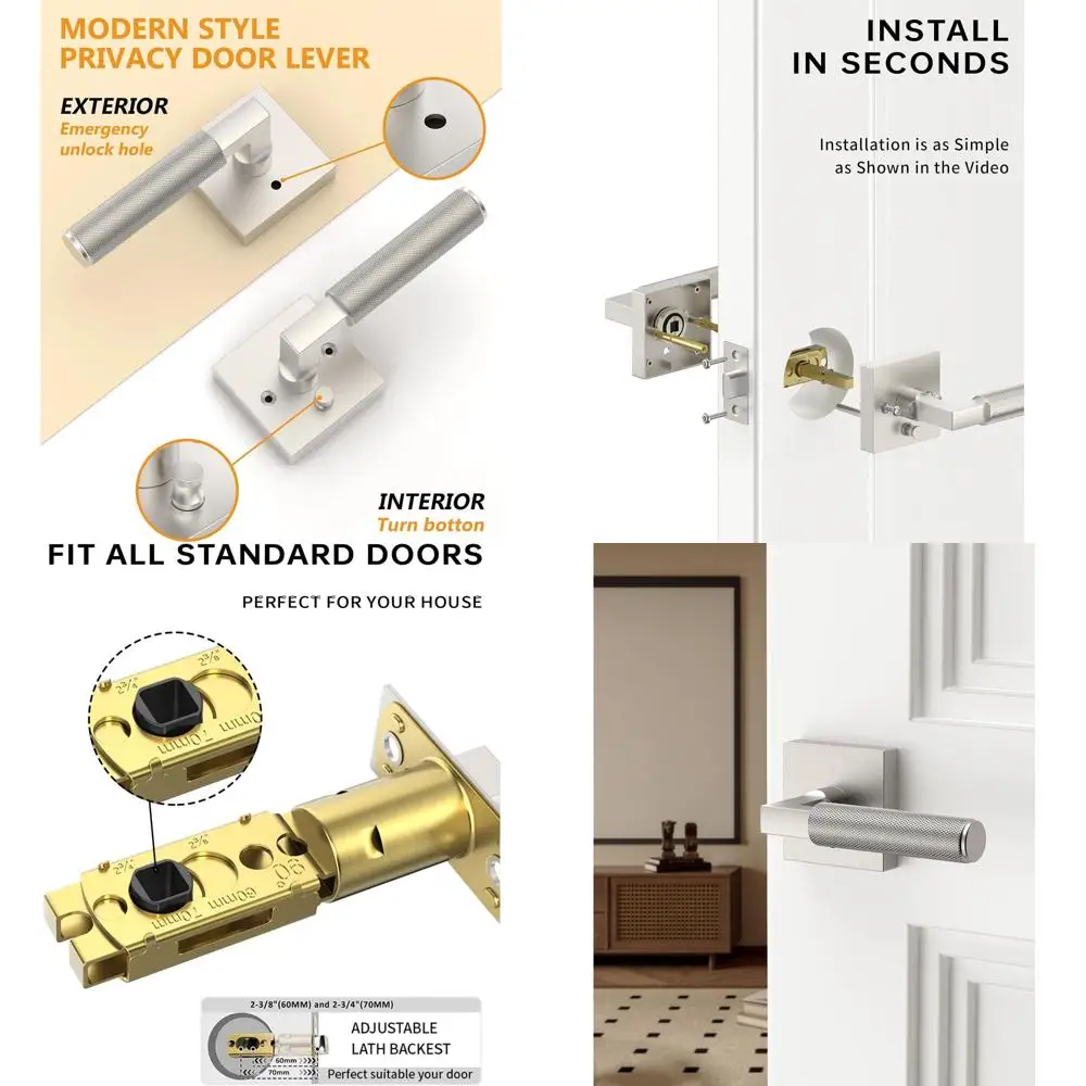 

Гладкие атласные никелевые дверные рычаги с ручками, прочные замки для спален и ванных комнат, подходят для слева или справа