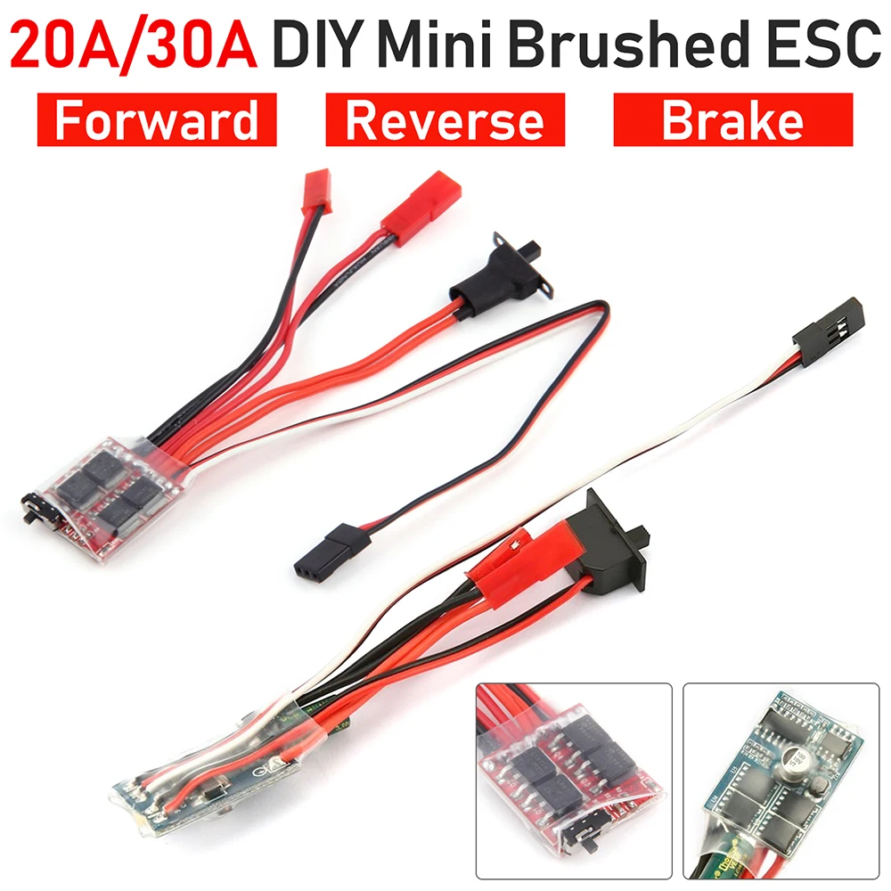 20A ESC 30A Brushed ESC RC Motor Micro ESC Electric Speed Controller 2S 4~8v for Mini 1/16 1/18 1/24 RC Car Boat Tank w/Brake