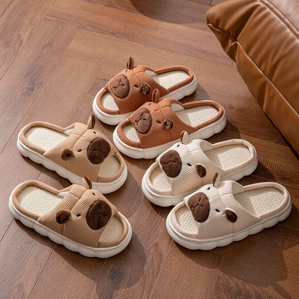 

Casual Soft Warm Capybara Slippers Home Wear Shoes Silent Capybara Linen Slippers Cartoon Thick Sole Winter Capybara Slides Men