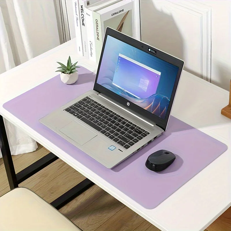 Purple Faux Leather Mouse Pad with Wrist Rest, Waterproof, Non-Slip Desk Mat for Laptops and Keyboards - Daily Office Supplies