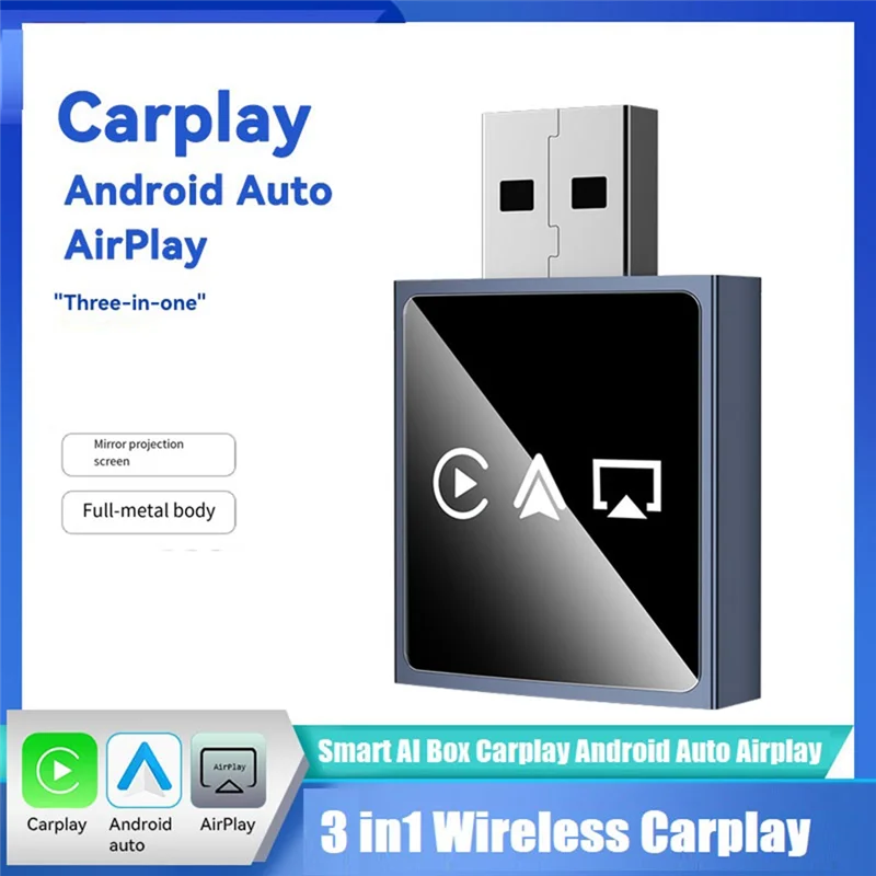 FFYY-Wireless Carplay Adapter 3 In 1 USB Dongle Smart Android Auto Airplay Wired Plug And Play